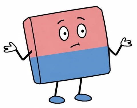 Useless, the REALLYBYTE mascot: a worried pink-and-blue eraser shrugging